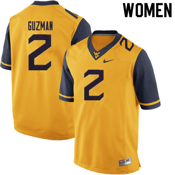 2020 Women #2 Noah Guzman West Virginia Mountaineers College Football Jerseys Sale-Yellow - Click Image to Close